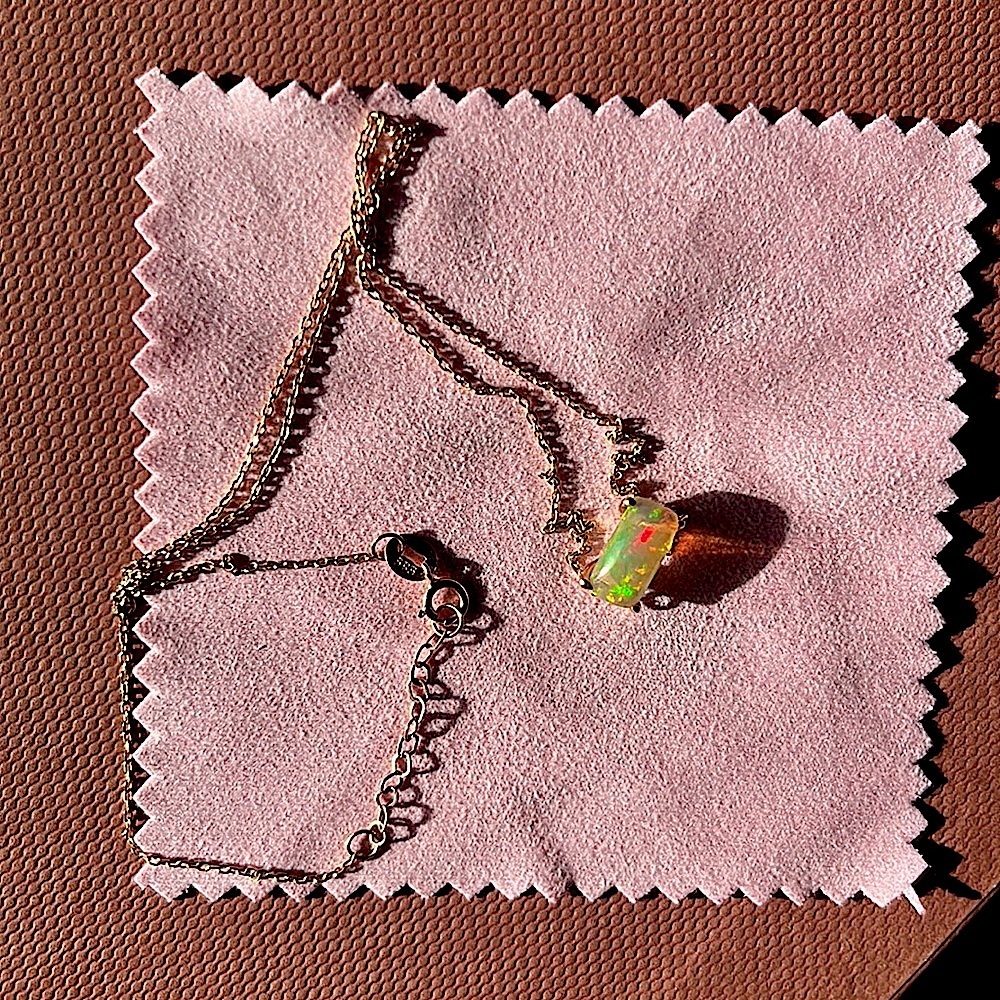 14k Rose Gold Natural opal gemstone October birthstone dainty necklace